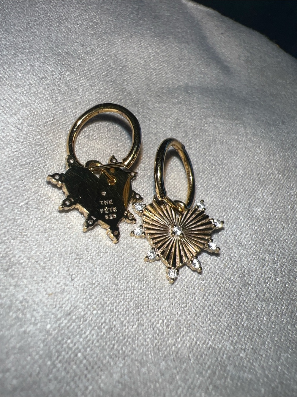 Gold 925 Sterling Heart Huggie Earrings with CZ Accents - Picture 6 of 7
